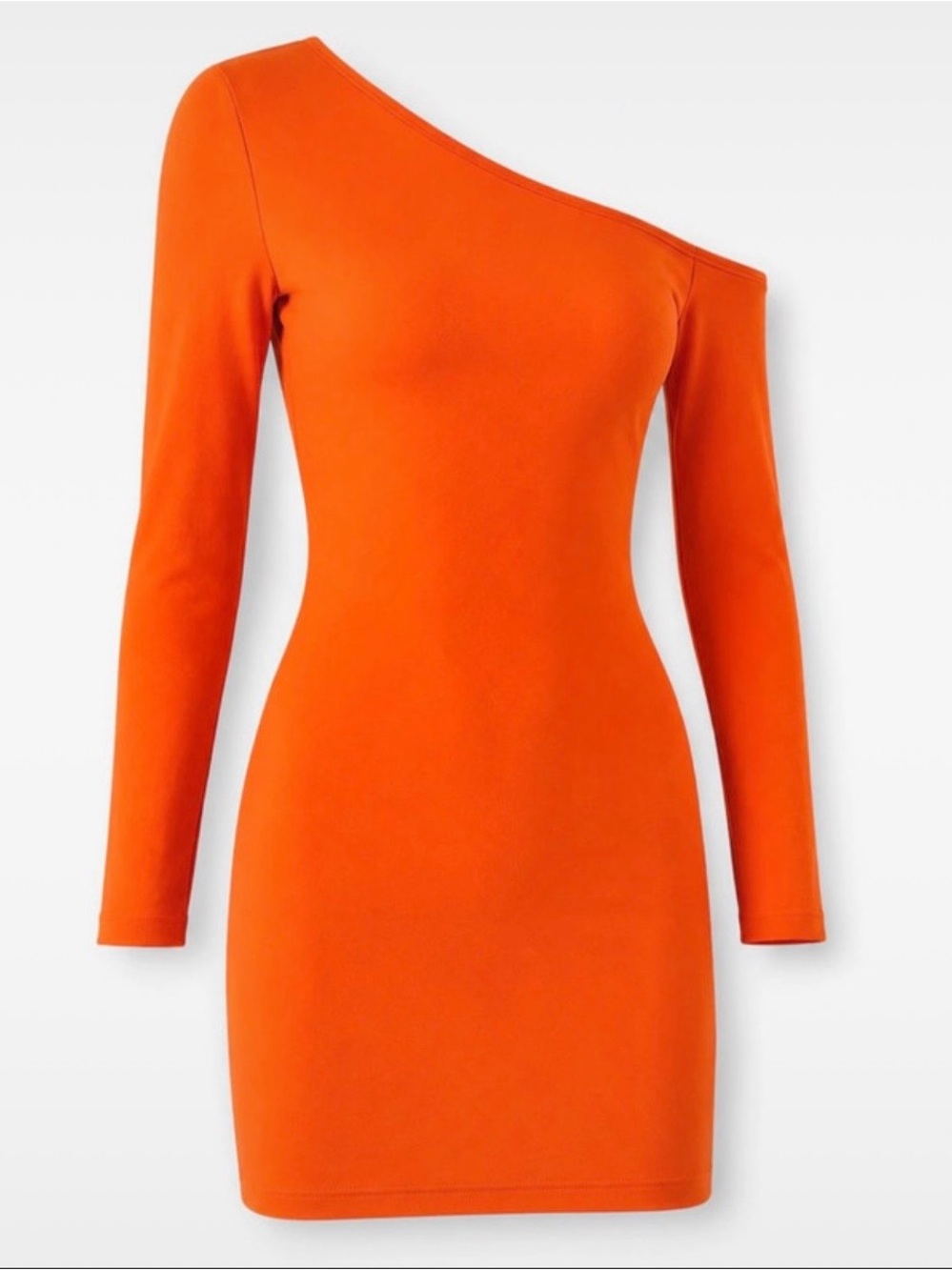 Zara One-Shoulder Long-Sleeve Midi Dress in Bright Orange